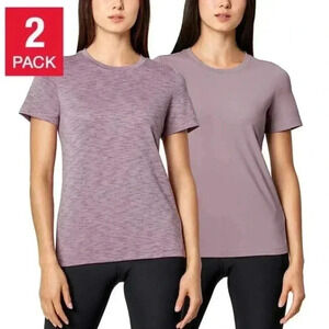 NWT Set of 2 Mondetta Active Tees  XS Purple Solid Striped Performance T-shirt